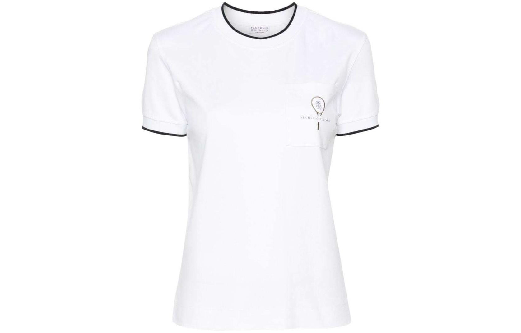 (Women) Brunello Cucinelli  Logo Print Tennis Short Sleeve T-Shirt White SS24 ML824EN400-C159