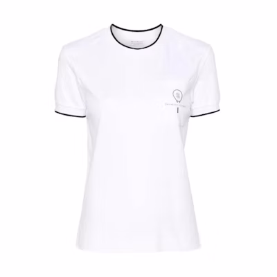 (Women) Brunello Cucinelli Logo Print Tennis Short Sleeve T-Shirt White SS24 ML824EN400-C159