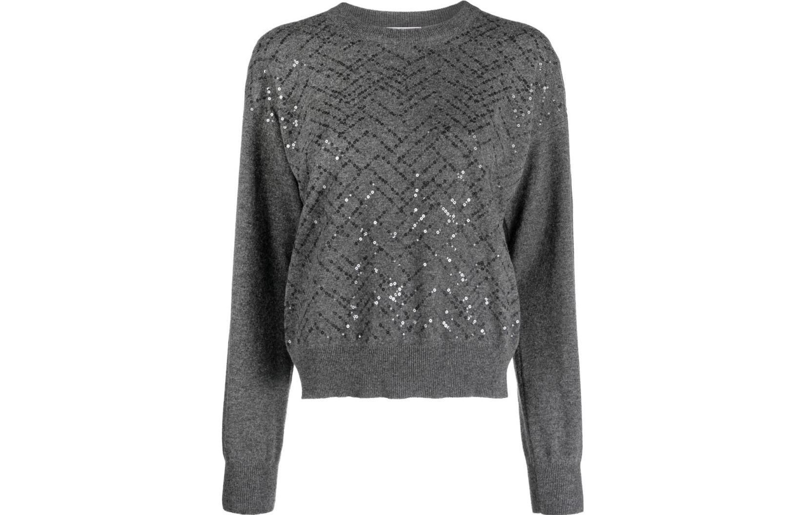 (Women) Brunello Cucinelli  Sequin Crewneck Long-Sleeve Sweater M16128120-C079