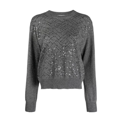 (Women) Brunello Cucinelli Sequin Crewneck Long-Sleeve Sweater M16128120-C079