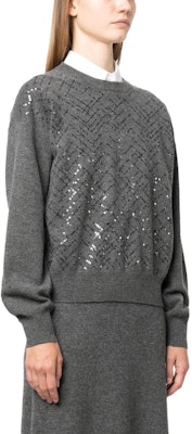 (W) Brunello Cucinelli 亮片圓領長袖毛衣 M16128120-C079 1