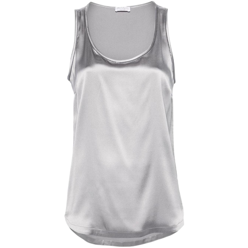 (Women) Brunello Cucinelli  Silver Glossy Sleeveless Loose Tank Top. M0C59DE330-C078