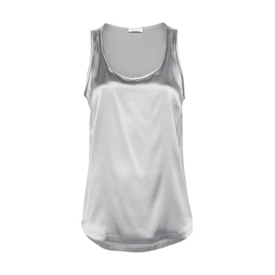 (Women) Brunello Cucinelli Silver Glossy Sleeveless Loose Tank Top. M0C59DE330-C078