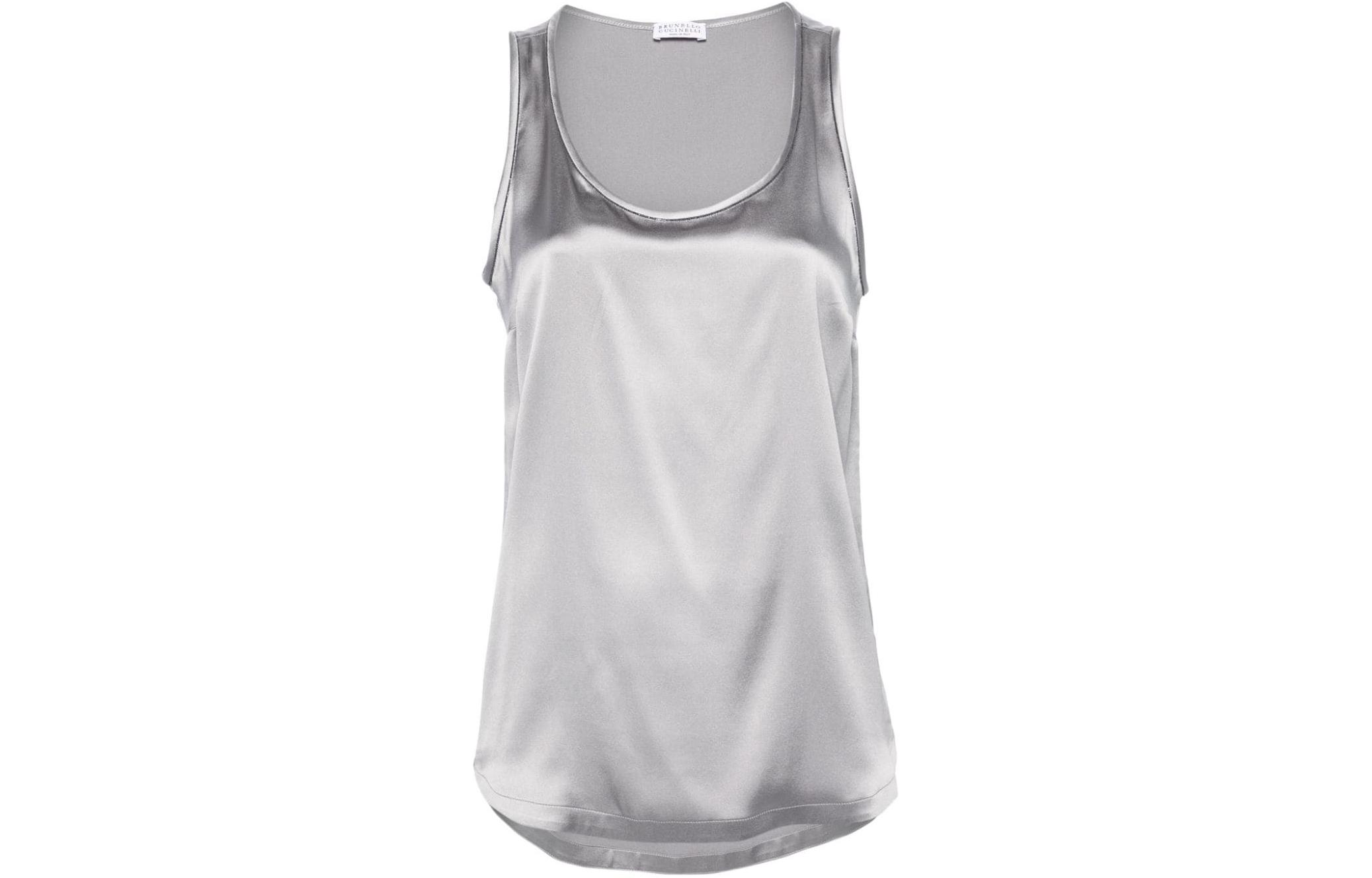 Order (W) 브루넬로 쿠치넬리 실버 글로시 슬리브리스 루즈 탱크 탑. M0C59DE330-C078