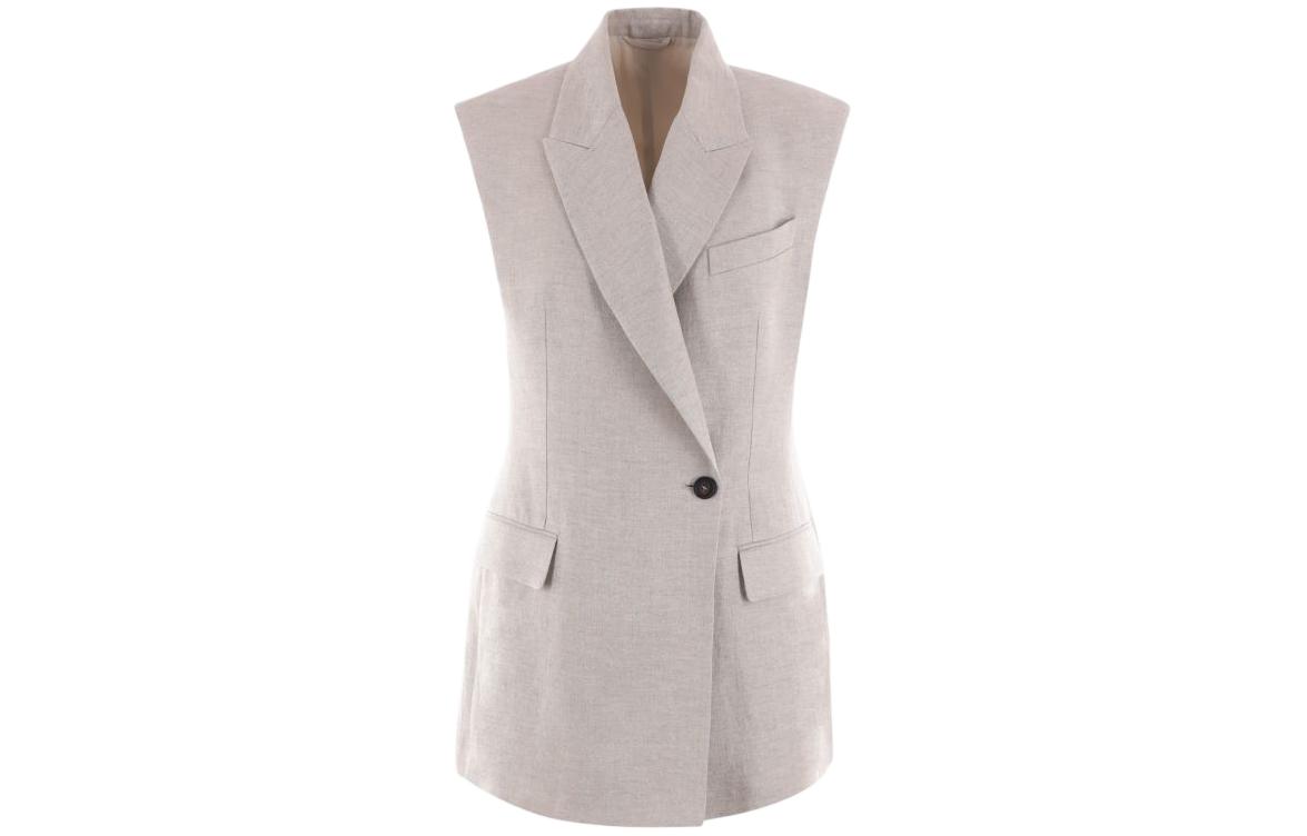 (Women) Brunello Cucinelli  Sleeveless Linen Blazer in Light Grey. MH5672006-C011
