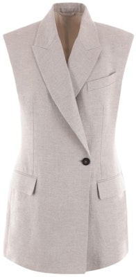 (W) 브루넬로 쿠치넬리 라이트 그레이 린넨 민소매 블레이저. MH5672006-C011 Order (W) 브루넬로 쿠치넬리 라이트 그레이 린넨 민소매 블레이저. MH5672006-C011