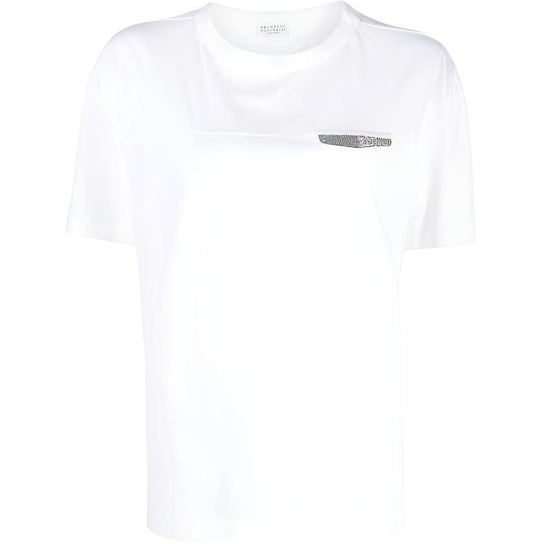 (Women) Brunello Cucinelli  Solid Beaded Crewneck Short Sleeve Tee SS23 M0A45EE510-C159