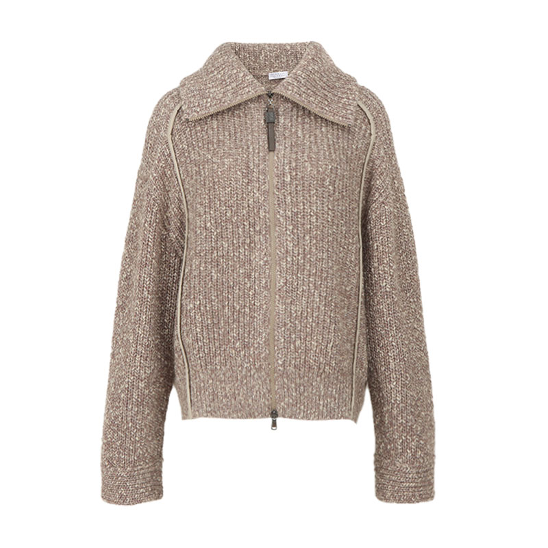 (Women) Brunello Cucinelli  Solid Brown Long Sleeve Knit Sweater Casual Wear MGL516416-C1374