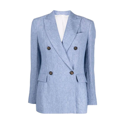 (Women) Brunello Cucinelli Solid Double-Breasted Long Sleeve Blazer Jacket MF5882211-C025