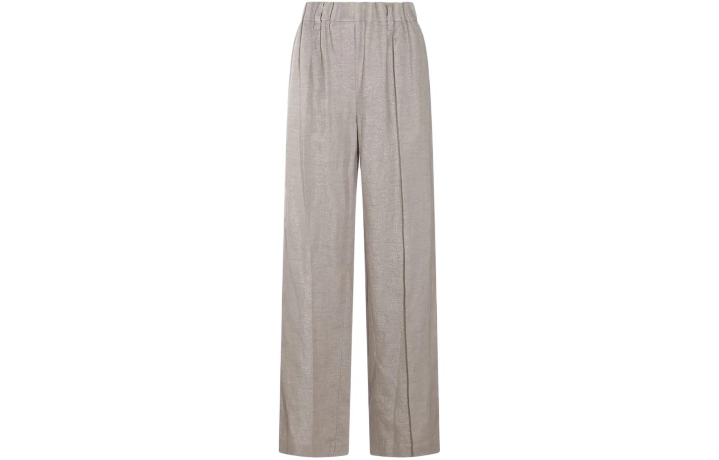 (Women) Brunello Cucinelli  Solid Elastic Waist Straight-Leg Pants Light Grey MH126P7197-C8948