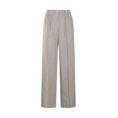 (Women) Brunello Cucinelli Solid Elastic Waist Straight-Leg Pants Light Grey MH126P7197-C8948