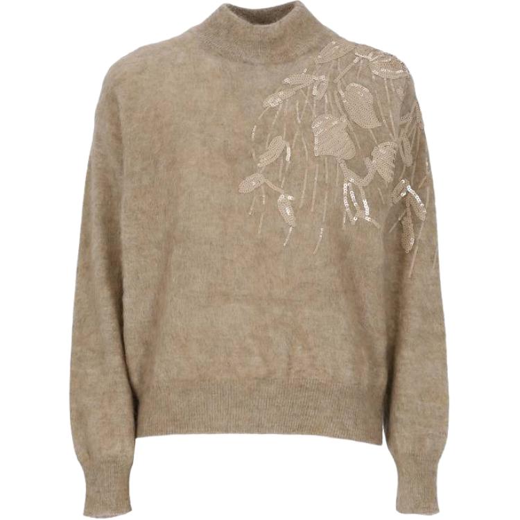 (Women) Brunello Cucinelli  SS23 Embroidered Turtleneck Sweater Beige. MBP143704-CK074