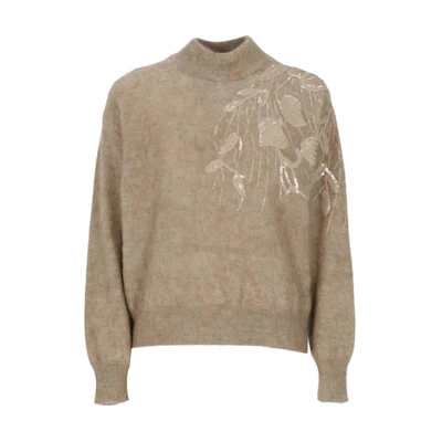 (Women) Brunello Cucinelli SS23 Embroidered Turtleneck Sweater Beige. MBP143704-CK074