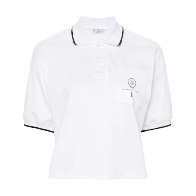 (Women) Brunello Cucinelli Striped Letter Print Short Sleeve Polo Shirt White ML824EN405-C159