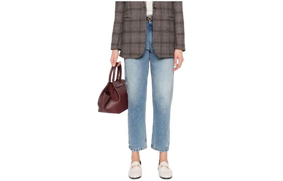 (Women) Brunello Cucinelli  Tapered Cropped Jeans Light Blue with Logo. MA095P5847-C8990