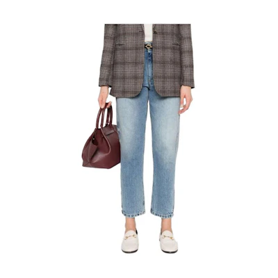 (Women) Brunello Cucinelli Tapered Cropped Jeans Light Blue with Logo. MA095P5847-C8990