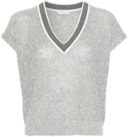Order (W) Brunello Cucinelli V領對比色蝙蝠袖T恤 灰色 MCO555922-C1605