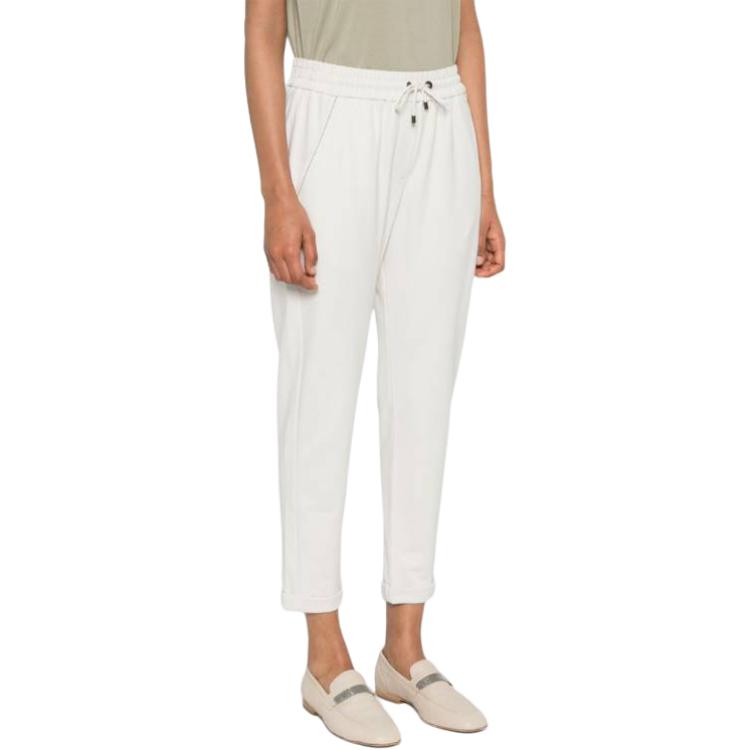 Lookbook (W) Brunello Cucinelli 白色純色抽繩寬鬆版運動長褲 MH827SA399-C9443