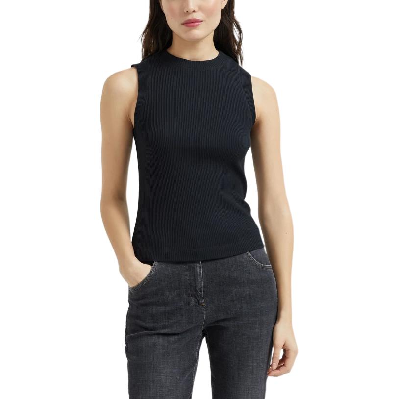 (Women) Brunello Cucinelli Black Solid Ribbed Crew Neck Tank Top 251MH990BM100C101