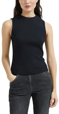 (W) Brunello Cucinelli Atasan Tank Top Hitam Polos Rib Crew Neck 251MH990BM100C101 Buy (W) Brunello Cucinelli Atasan Tank Top Hitam Polos Rib Crew Neck 251MH990BM100C101