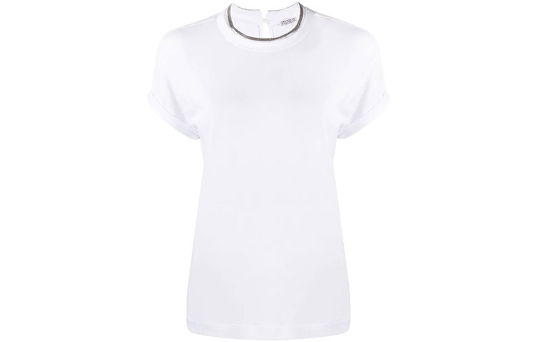 Order (W) Brunello Cucinelli 女款白色拼接短袖圓領T恤 SS21 M0T18BD200-C159