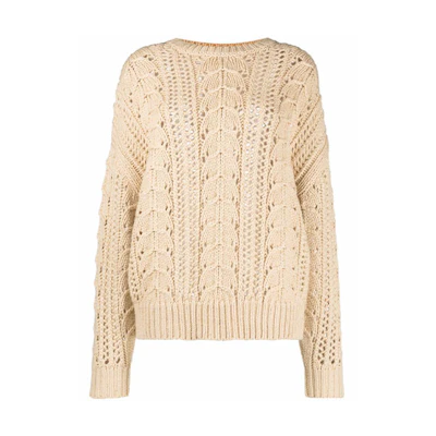 (Women) Brunello Cucinelli FW21 Chunky Cable Knit Pullover Sweater Beige. M5D322100-C7956