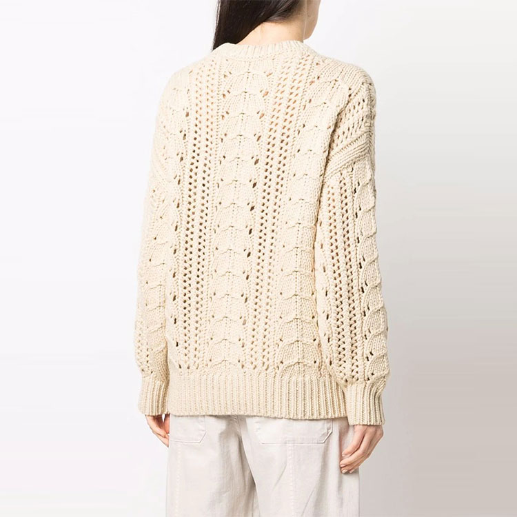 Shop (W) Brunello Cucinelli FW21 粗針織麻花高領毛衣 米色 M5D322100-C7956