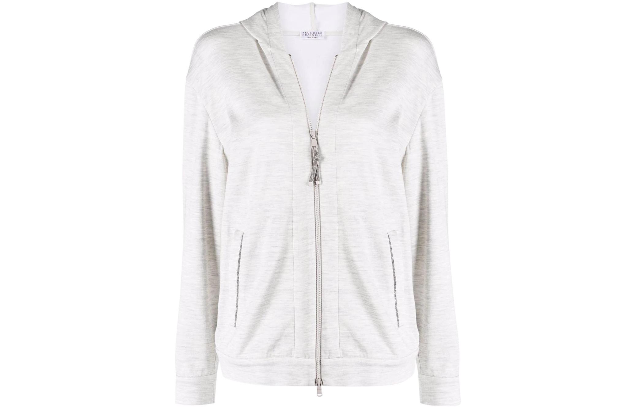 (Women) Brunello Cucinelli FW21  Light Grey Zip-Up Hoodie Jacket. MD828SB806-C8176