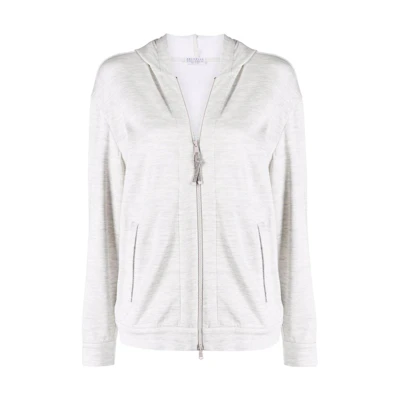 (Women) Brunello Cucinelli FW21 Light Grey Zip-Up Hoodie Jacket. MD828SB806-C8176