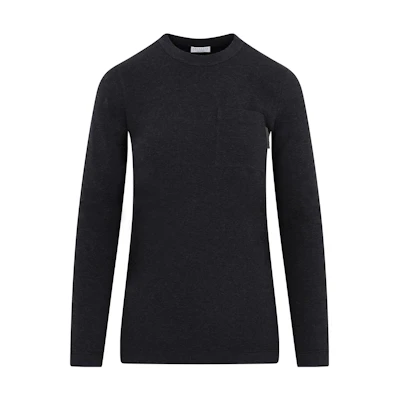 (Women) Brunello Cucinelli FW22 Black Solid Pocket Crewneck Sweater MPT18BB310-C055