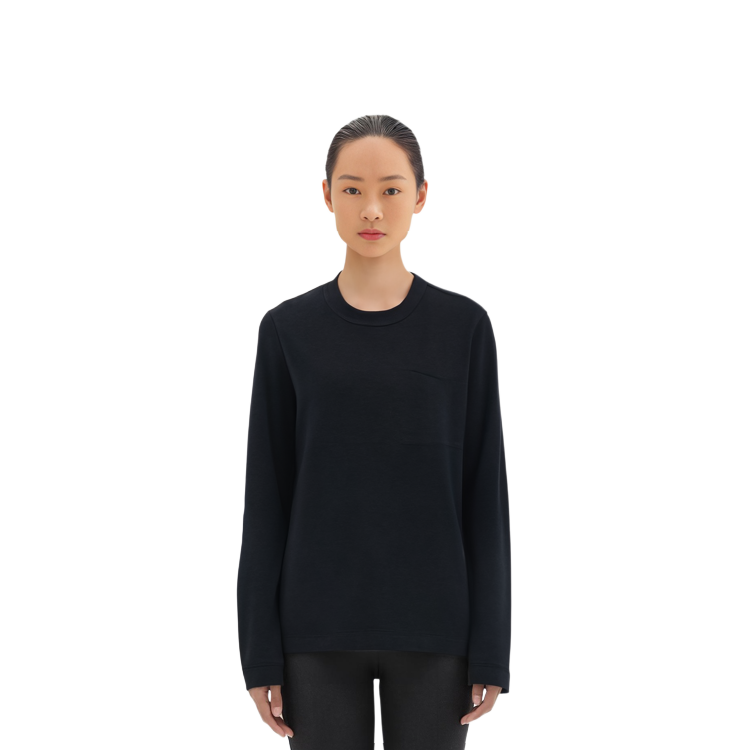 Shop (W) Brunello Cucinelli FW22 黑色純色口袋圓領毛衣 MPT18BB310-C055