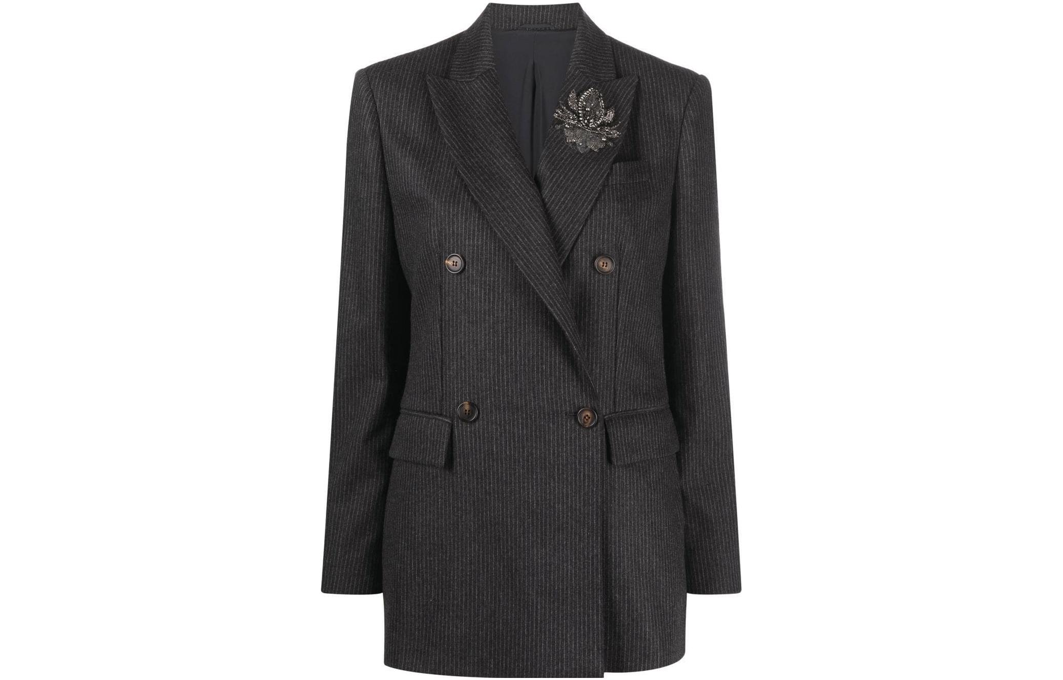 Order (W) Brunello Cucinelli FW22 灰色雙排扣西裝外套搭配花卉細節 MB0802224C001