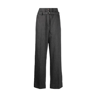 (Women) Brunello Cucinelli FW22 High-Waisted Wide-Leg Pants in Dark Gray. MB080P8125-C001