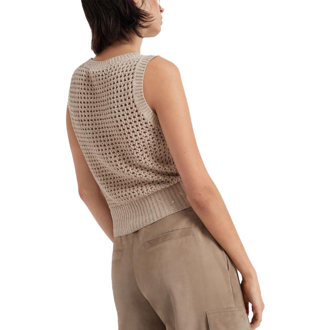 Purchase (W) 브루넬로 쿠치넬리 FW23 베이지 스팽글 브이넥 니트 베스트. MDV796800-C059