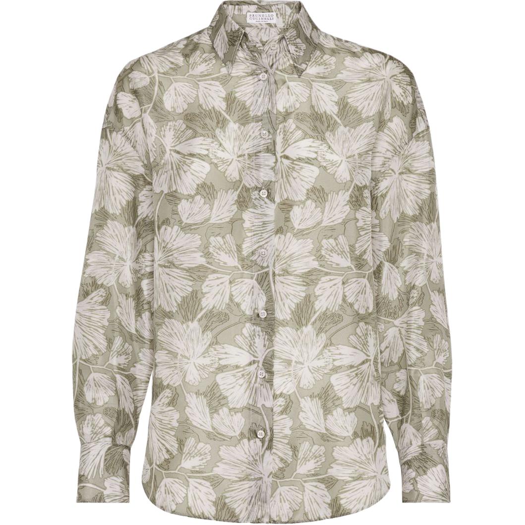 (Women) Brunello Cucinelli FW23  Green Leaf Printed Long Sleeve Casual Shirt. ML926RC616-C6301