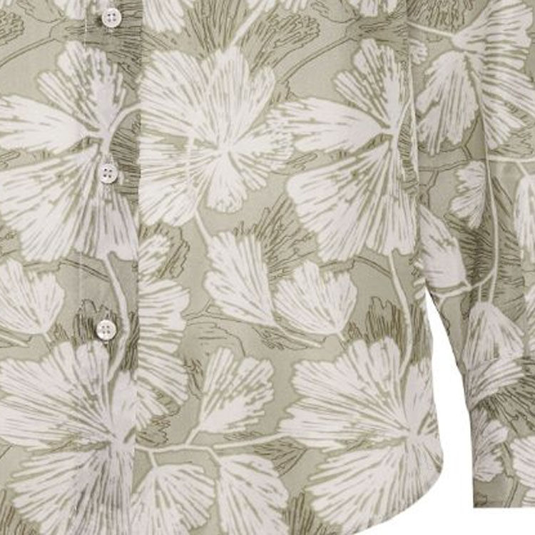 Sizing (W) 브루넬로 쿠치넬리 FW23 그린 리프 프린트 긴소매 캐주얼 셔츠. ML926RC616-C6301