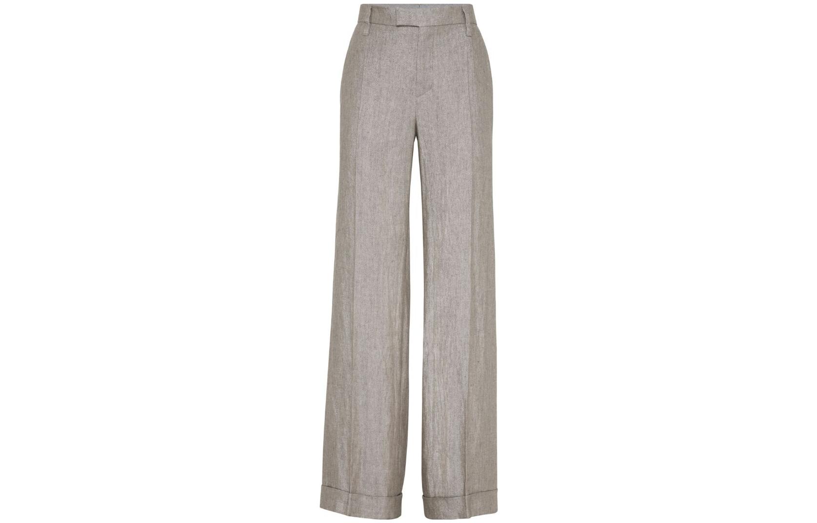 (Women) Brunello Cucinelli FW23  High-Waisted Wide-Leg Casual Pants Taupe. MH567P8492-C002
