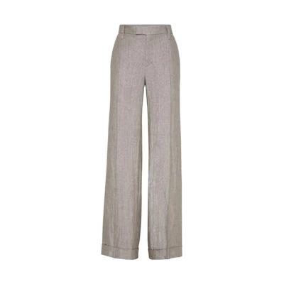 (Women) Brunello Cucinelli FW23 High-Waisted Wide-Leg Casual Pants Taupe. MH567P8492-C002