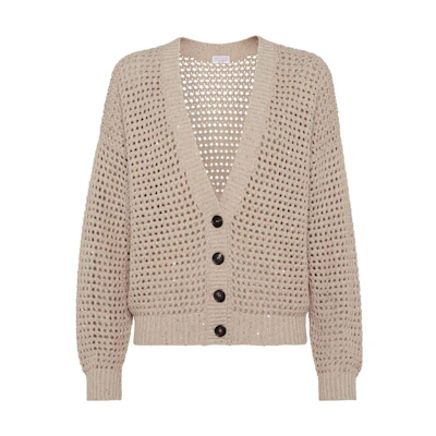 (Women) Brunello Cucinelli FW23 Knit Cardigan Khaki Long Sleeve Button-Up. MDV796806-C059