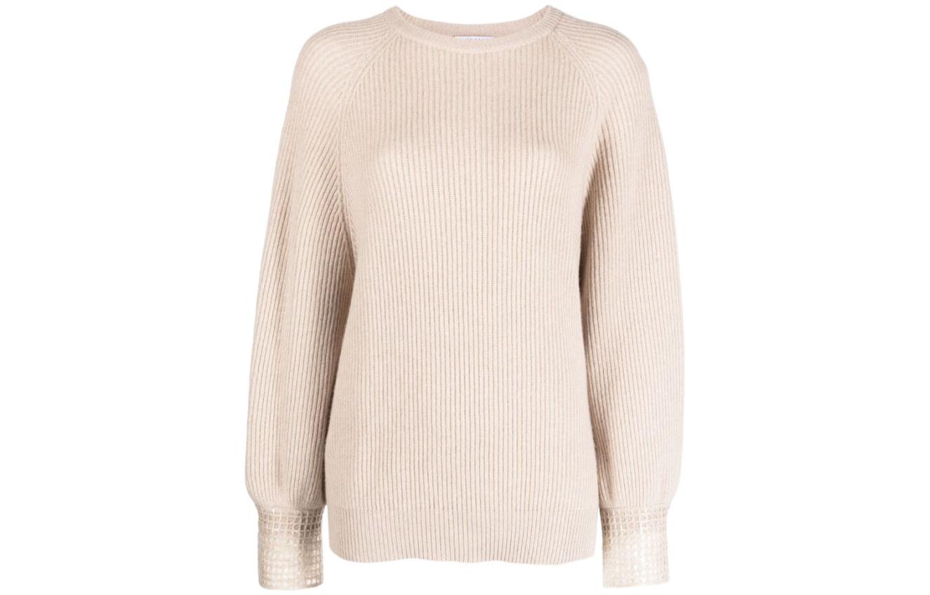 (Women) Brunello Cucinelli FW23  Solid Ribbed Knit Crewneck Sweater Light Pink M12719000-C9504