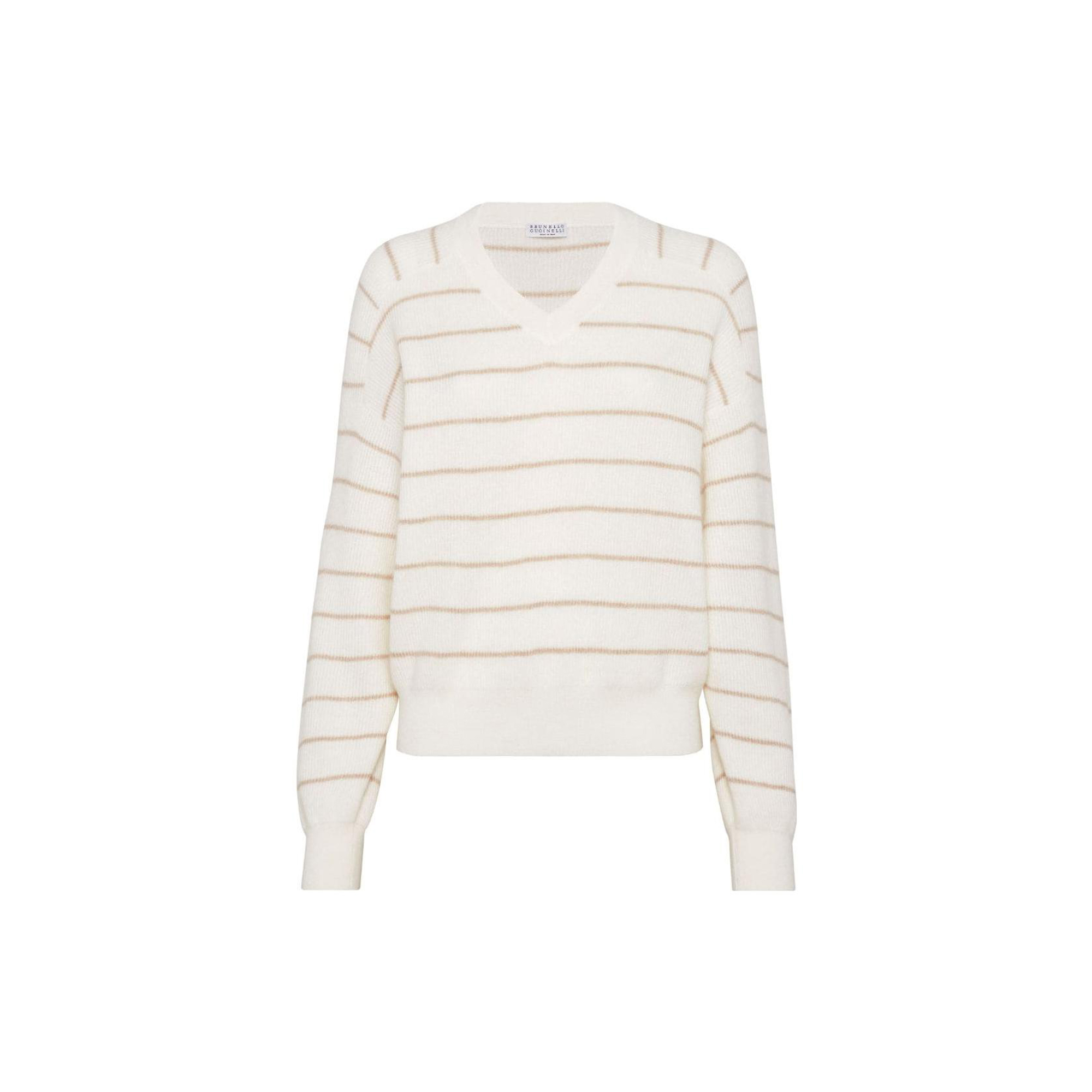 (Women) Brunello Cucinelli FW23  Striped V-Neck Pullover Sweater Long Sleeve MER137002-CDY45