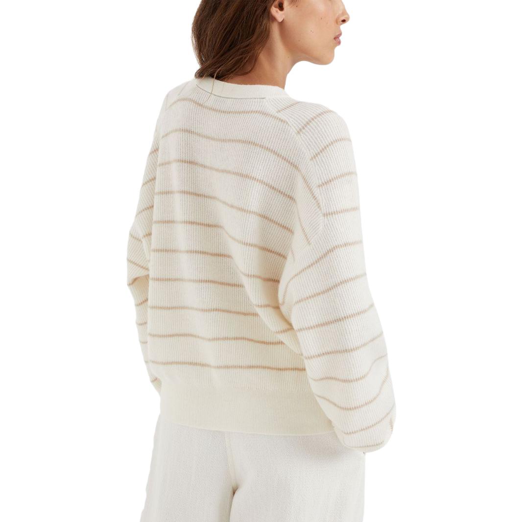 Shop (W) Brunello Cucinelli FW23 條紋V領長袖針織毛衣 MER137002-CDY45