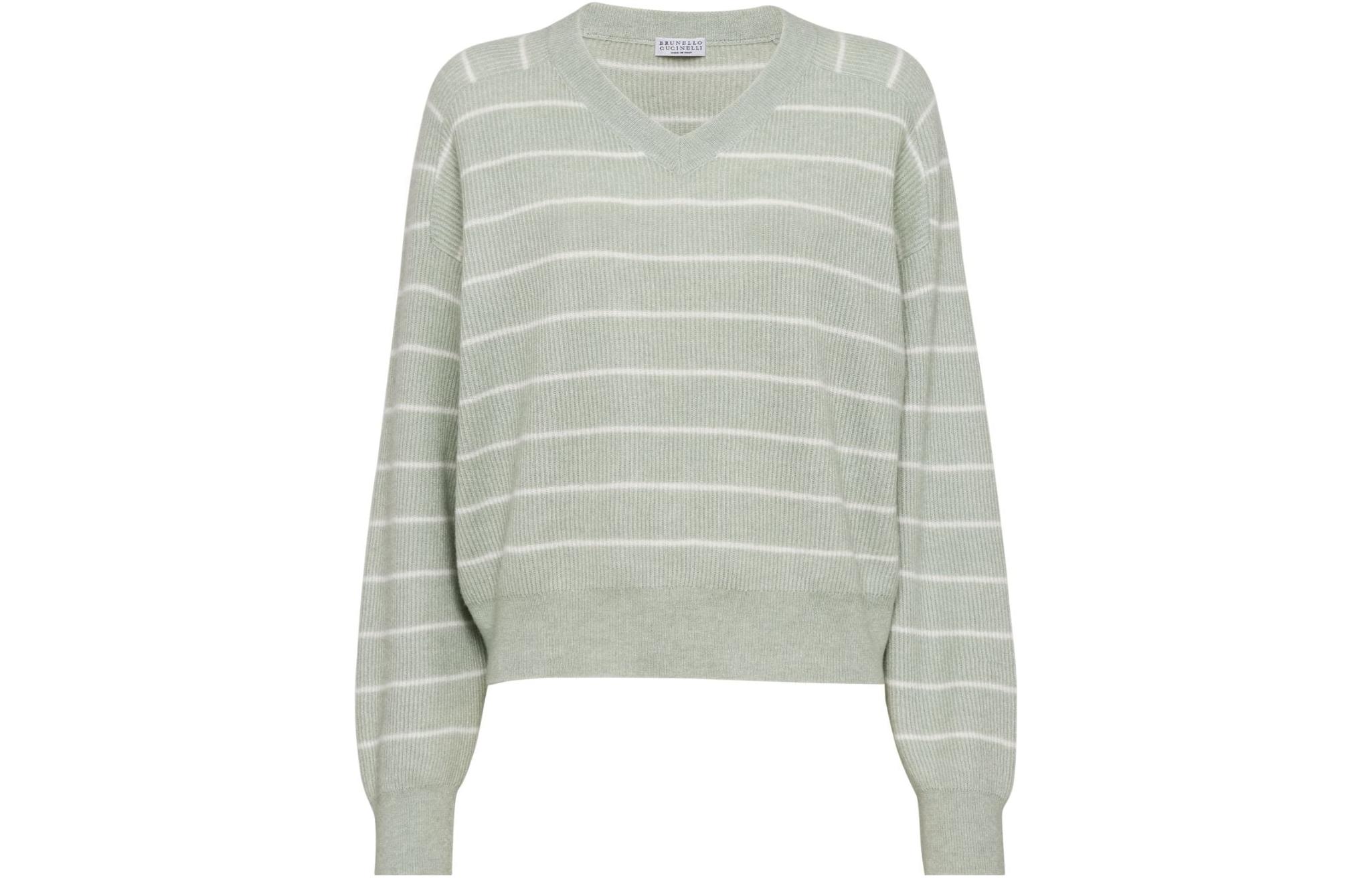 Details for (W) Brunello Cucinelli FW23 條紋V領長袖針織毛衣 MER137002-CDY45