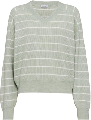 (W) Brunello Cucinelli FW23 條紋V領長袖針織毛衣 MER137002-CDY45 Details for (W) Brunello Cucinelli FW23 條紋V領長袖針織毛衣 MER137002-CDY45