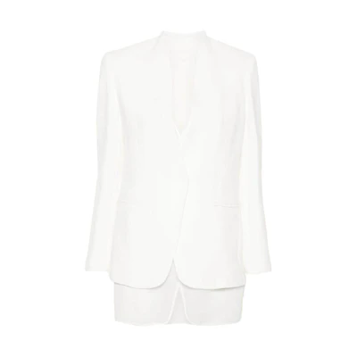(Women) Brunello Cucinelli FW23 White Slim-Fit Layered Single-Breasted Blazer. MH1262808-C600