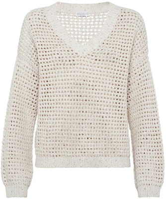 (W) Brunello Cucinelli FW23白色純色V領針織毛衣 MDV796812-CJ430 Order (W) Brunello Cucinelli FW23白色純色V領針織毛衣 MDV796812-CJ430