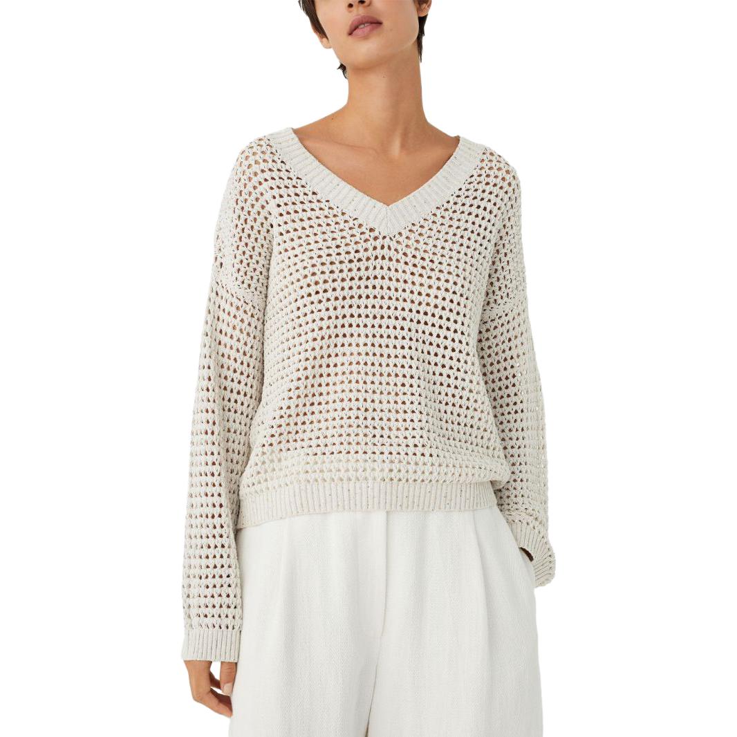 Lookbook (W) Brunello Cucinelli FW23白色純色V領針織毛衣 MDV796812-CJ430