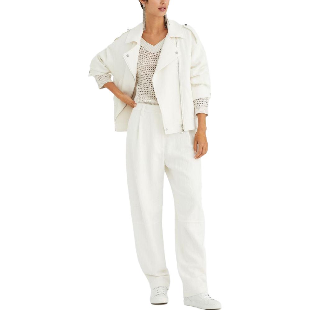 Purchase (W) Brunello Cucinelli FW23白色純色V領針織毛衣 MDV796812-CJ430