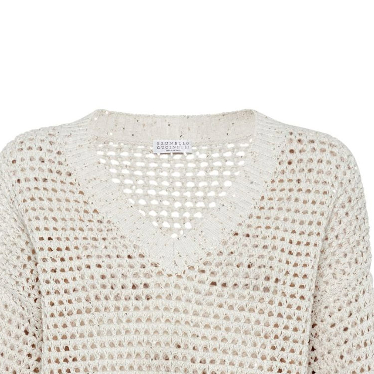 Details for (W) Brunello Cucinelli FW23白色純色V領針織毛衣 MDV796812-CJ430