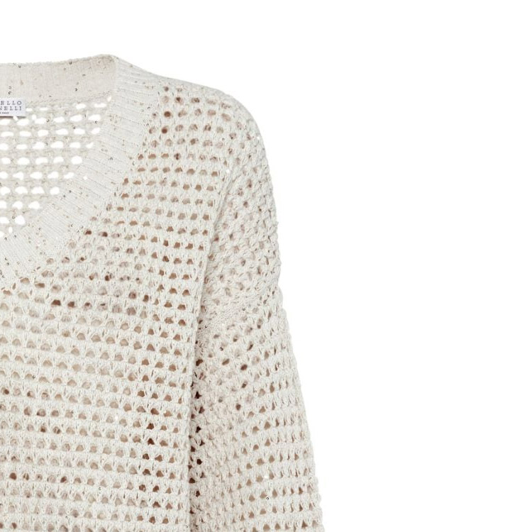 Sizing (W) Brunello Cucinelli FW23白色純色V領針織毛衣 MDV796812-CJ430